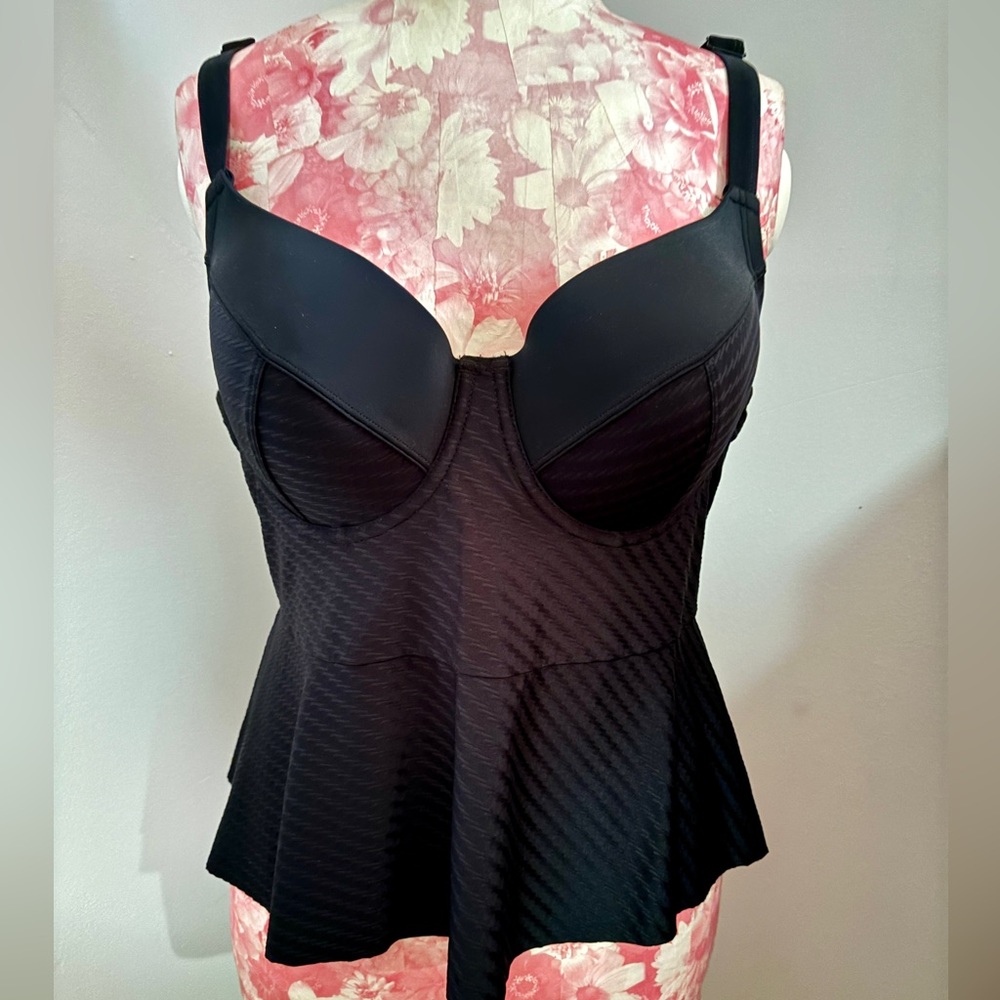Sleek Black Peplum Bikini Top with Support